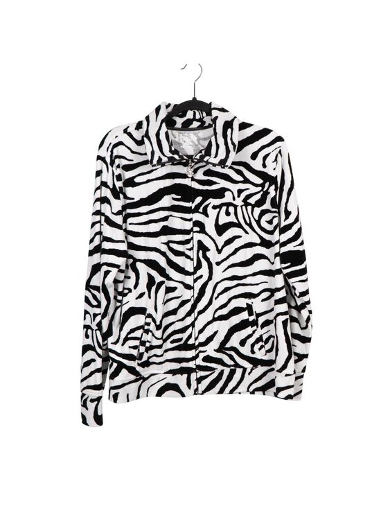 Threehearts Jackets & Blazers - Zebra Print Fleece Jacket XL Womens Full Zip Black White Soft Cozy Collared